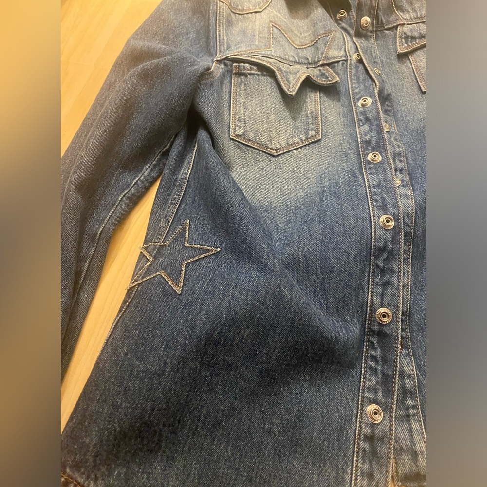 Valentino Made in Italy Star Patch Embroidered Denim Western Snap Shirt Jacket - Picture 5 of 16
